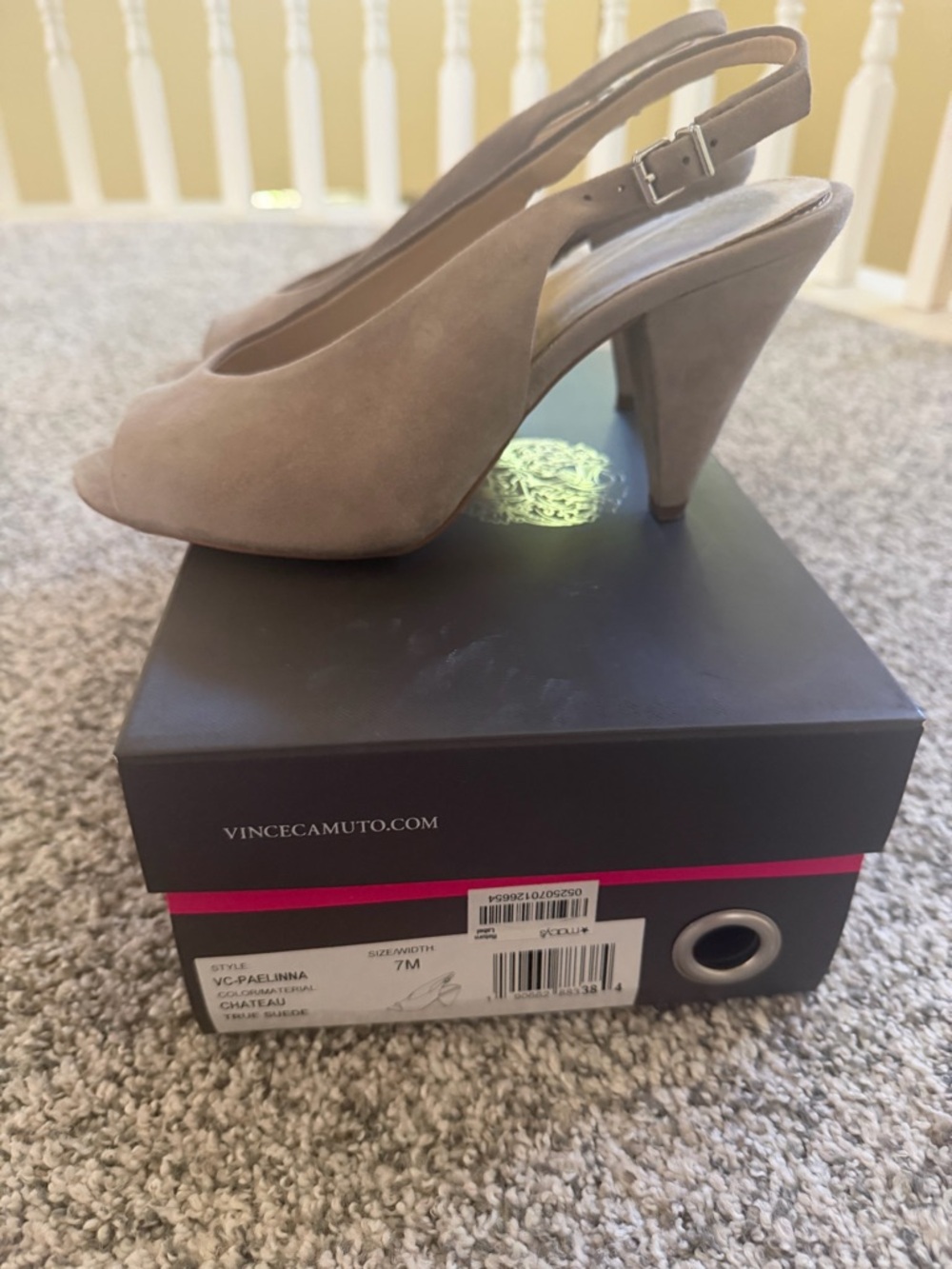 Vince Camuto Paelina Slingback Cone-Heel Sandals 7M Chateau True Suede (Taupe)